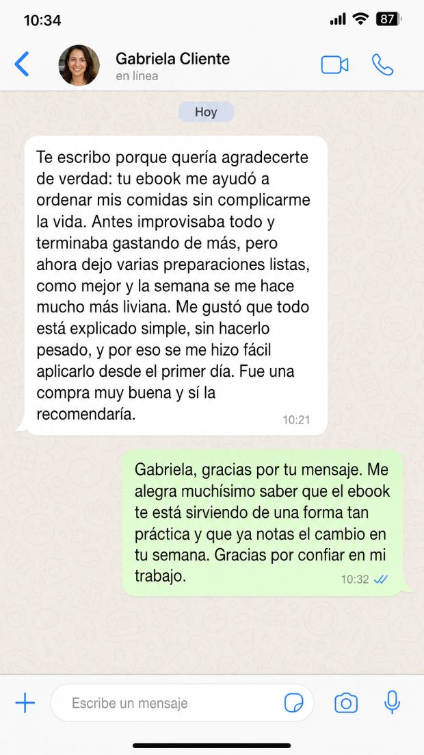 Testimonio de Gabriela por WhatsApp