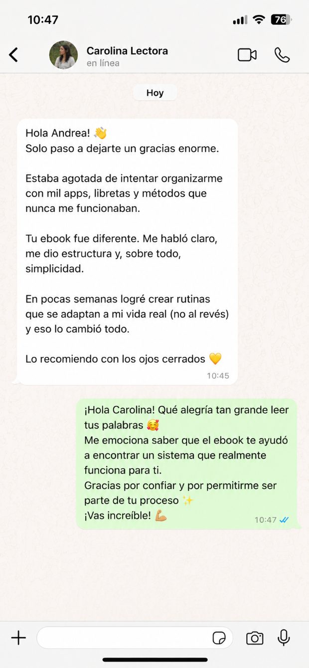 Testimonio de Carolina por WhatsApp
